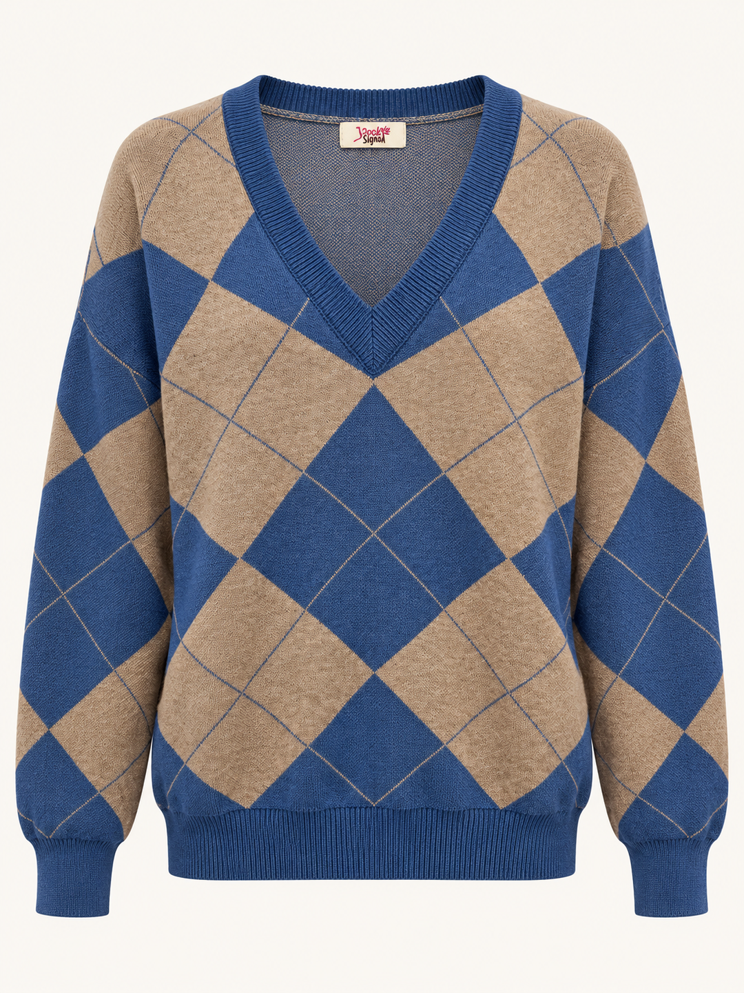Azura Argyle  V Neck Jumper Blue
