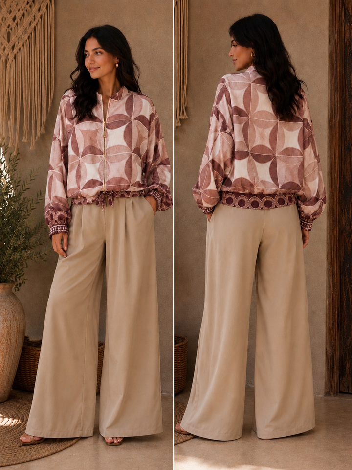 Mia Geometric Zip Jacket Mocha