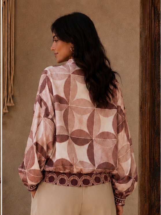 Mia Geometric Zip Jacket Mocha