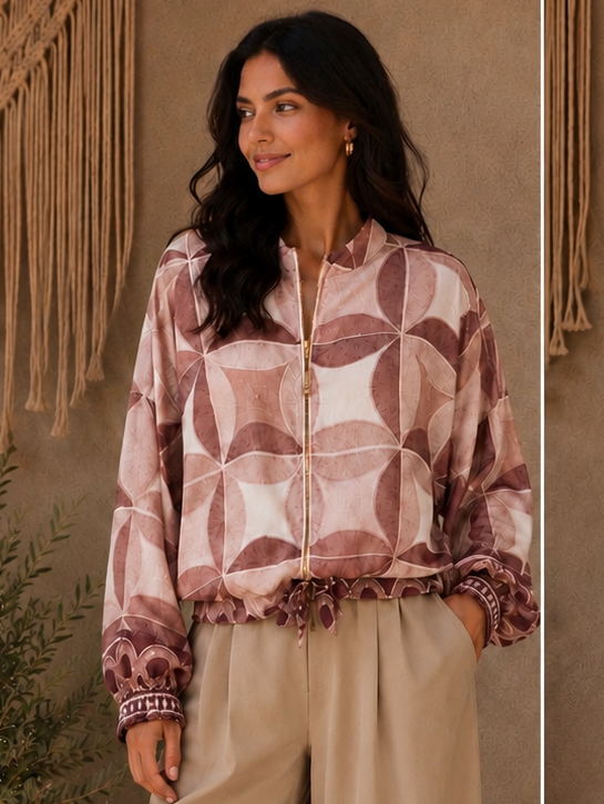 Mia Geometric Zip Jacket Mocha
