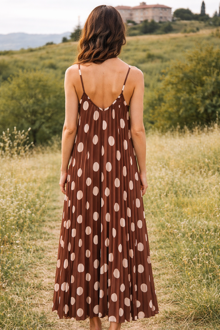Arezzo Pleated Polka Dot Dress Chocolate