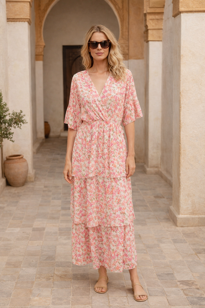Trinity Tiered Dress Coral