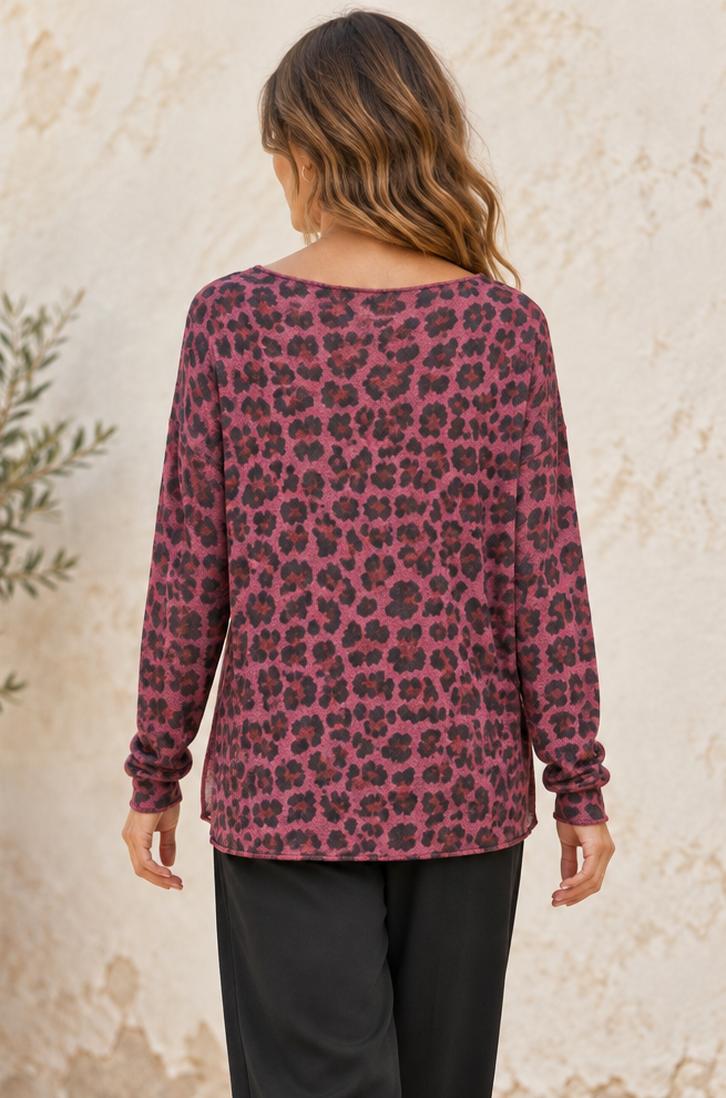 Leona Leopard Top Wine