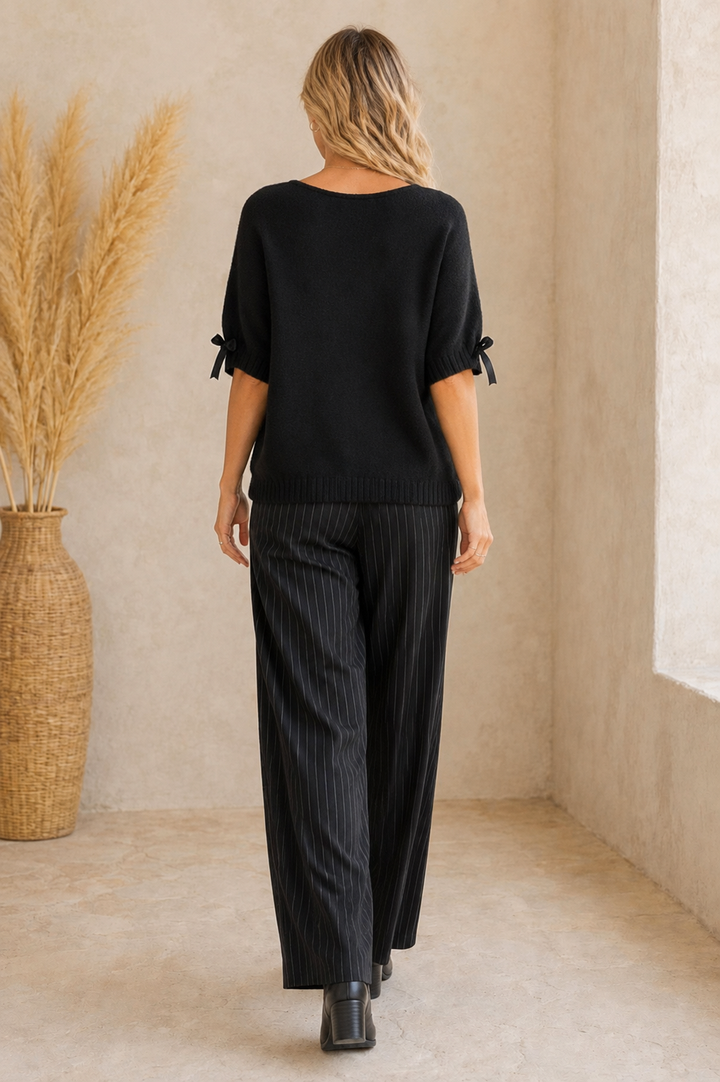 Bow Sleeve Soft Knit Jumper Black