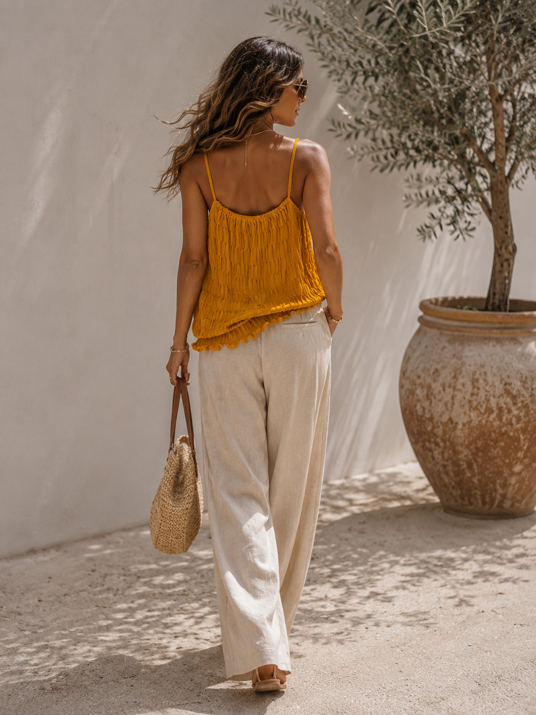 Crinkle Beaded Cami Mustard