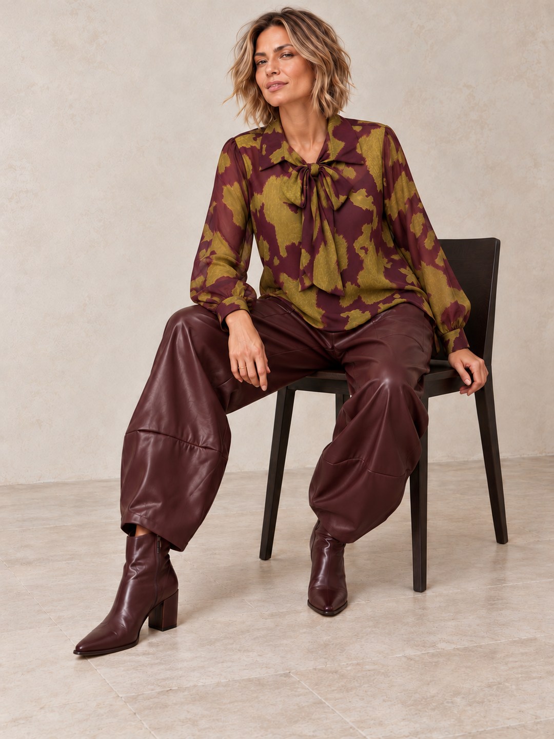 Tahlia Faux Leather Trouser Bordeaux