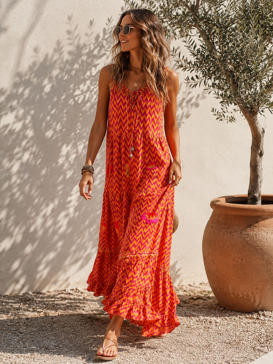 Marbella  Zig Zag Maxi Dress Tangerine