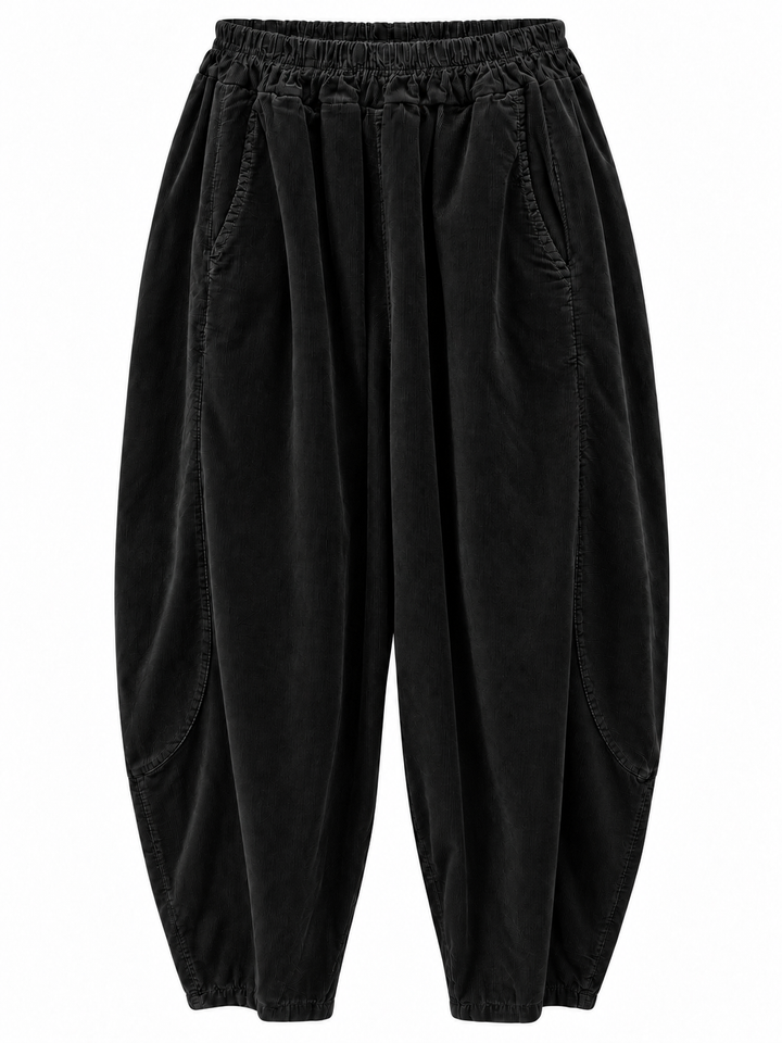 Tamara Needlecord Barrel Leg Trouser Black