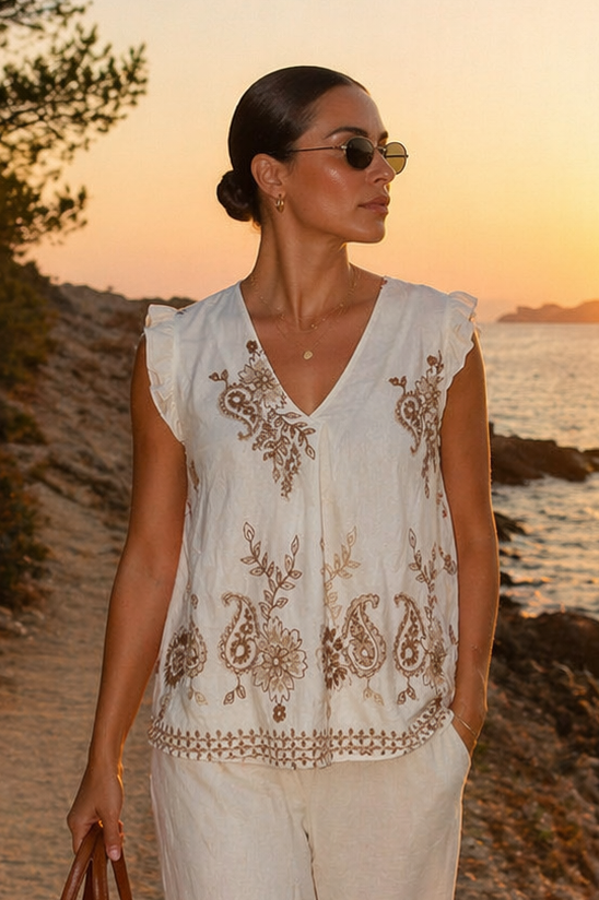 Lavinia Embroidered Top Coffee