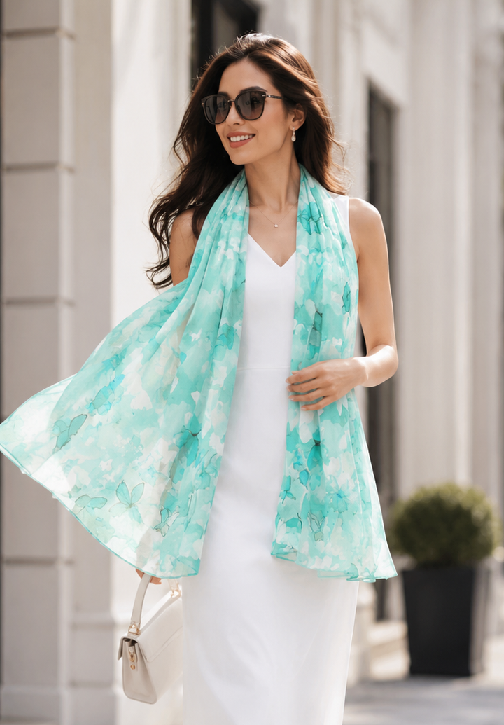 Flower Butterfly Scarf Turquoise