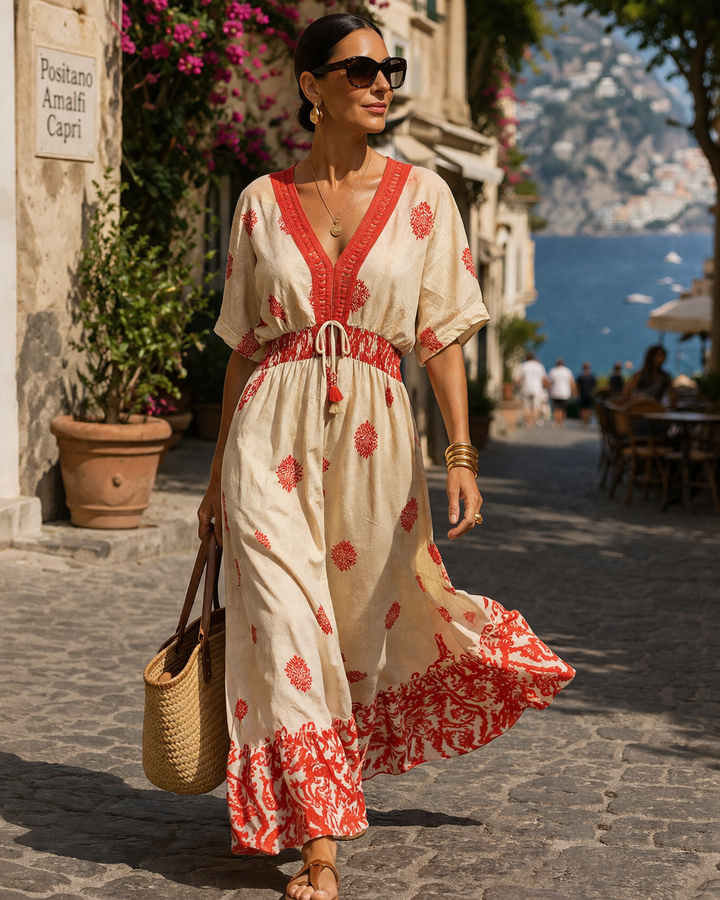 Samira Damask Maxi Dress Red