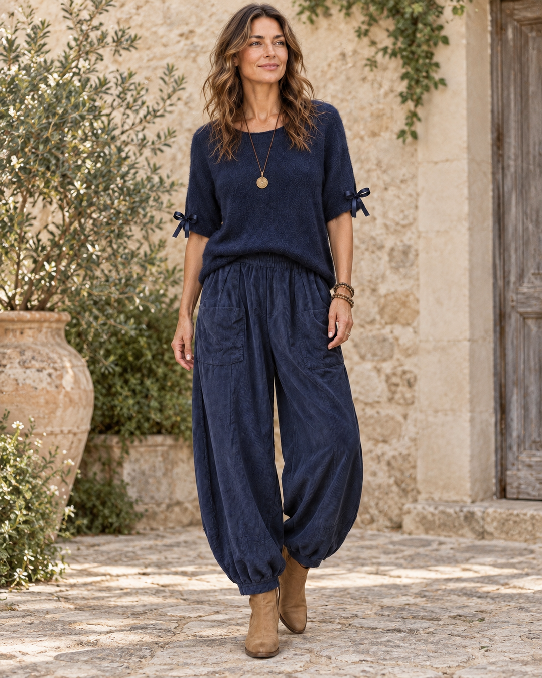 Bow Sleeve Soft Knit Jumper Navy