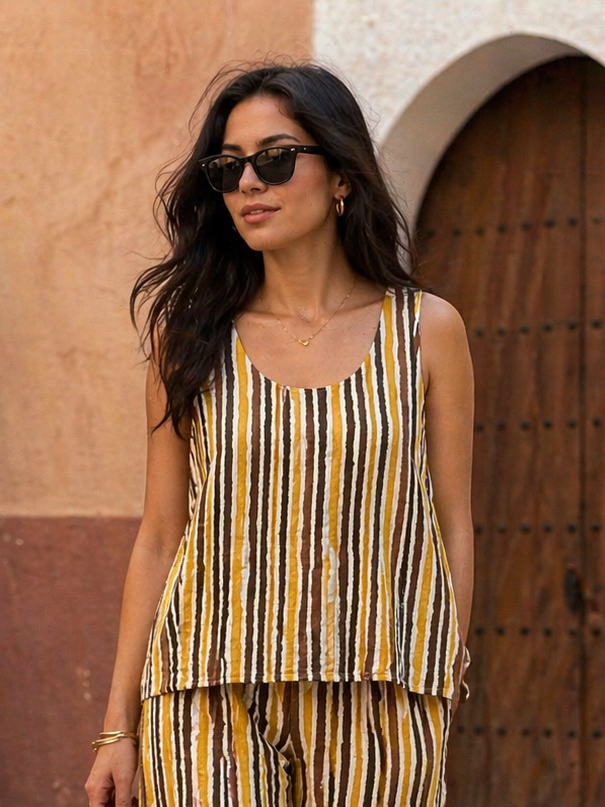 Sidonia Stripe Sleeveless Top Ochre
