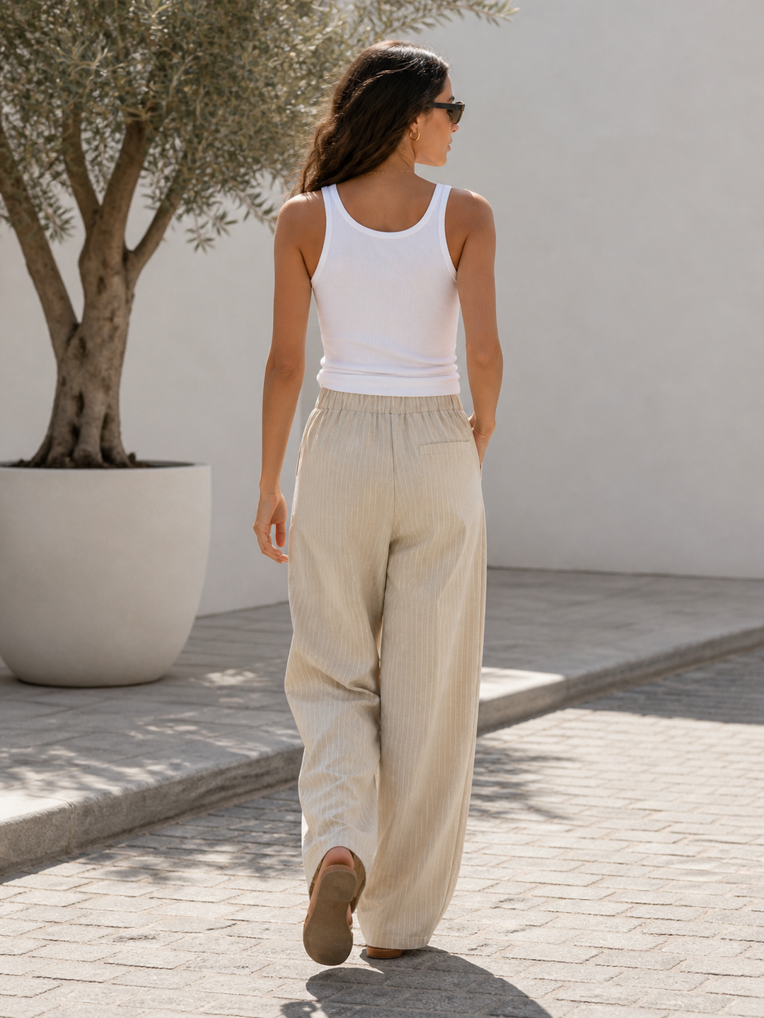 Trevi Stripe Cotton Trouser Beige