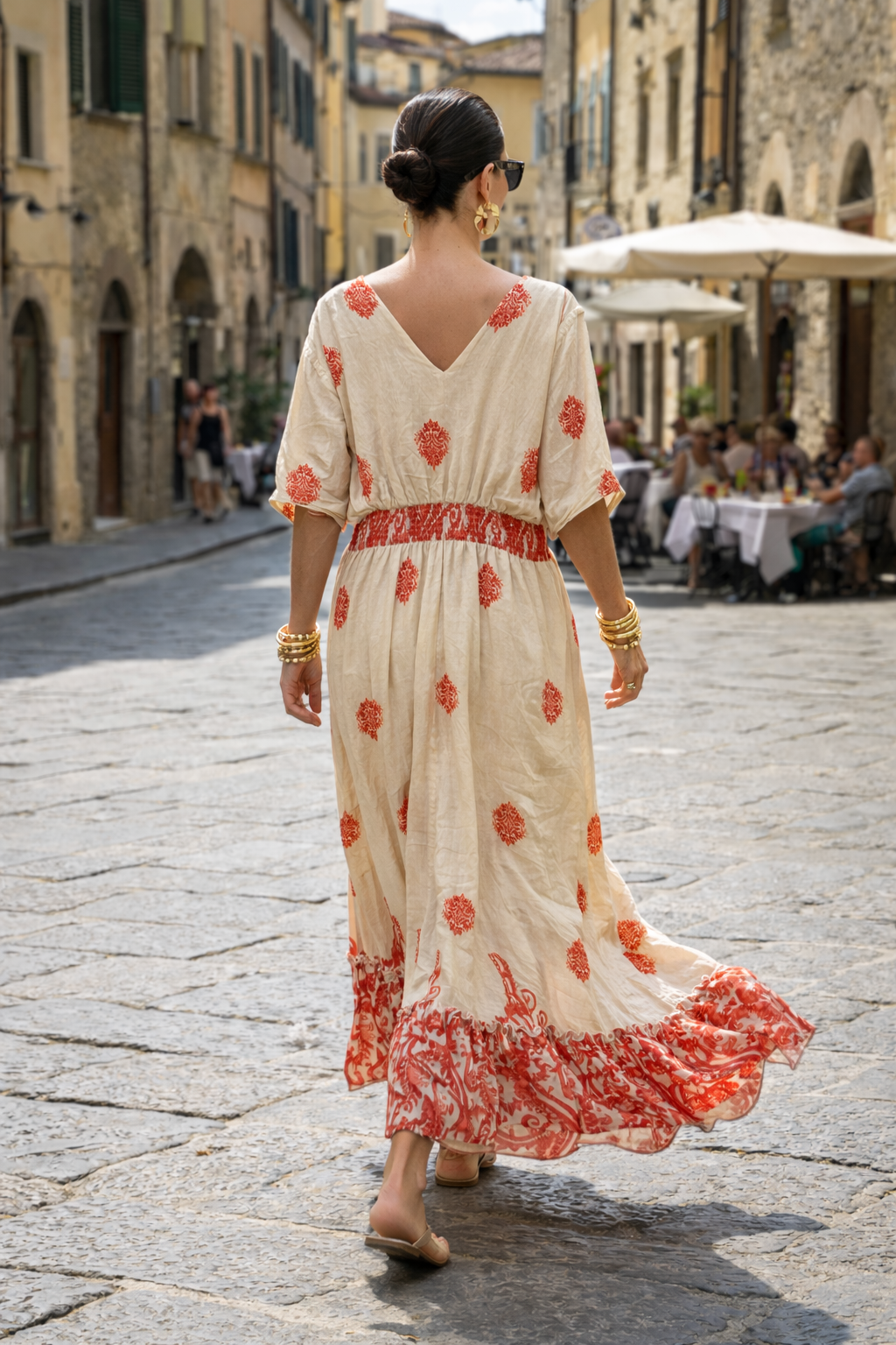 Samira Damask Maxi Dress Red