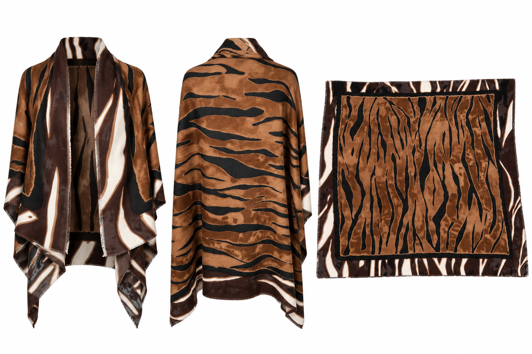 Abstract Tiger Print Scarf Tan