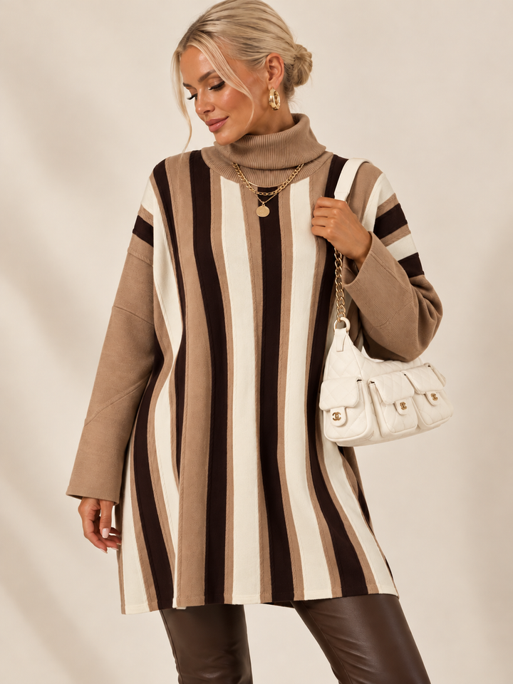 Selene Stripe Roll Neck Tunic Latte