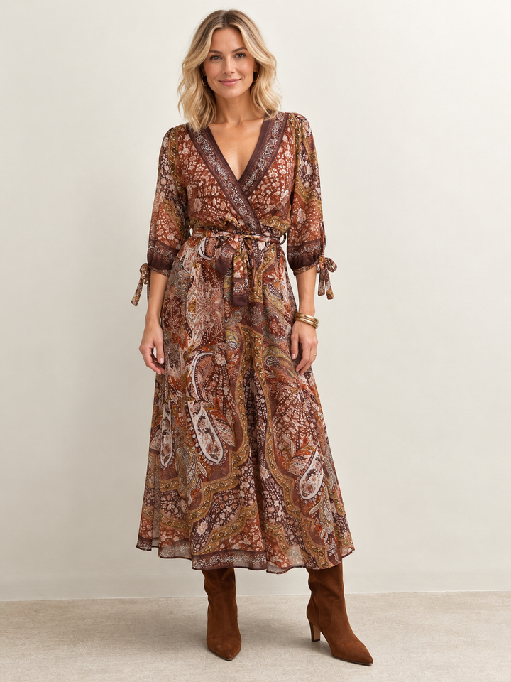 Vintage Paisley Tie Dress Chocolate