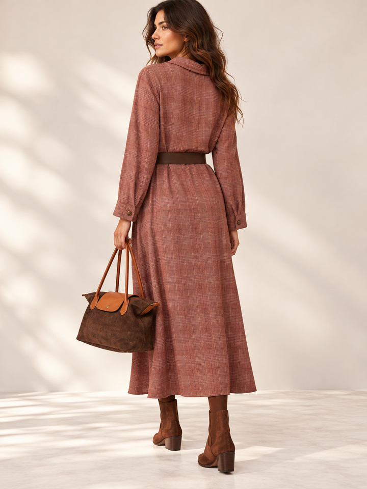 Rustic Charm Tartan Dress Cinnamon