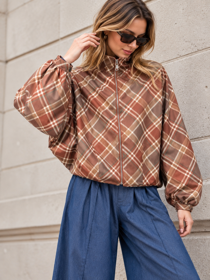 Kelby Tartan Zip Jacket Rust