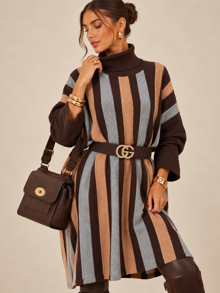 Selene Stripe Roll Neck Tunic Chocolate