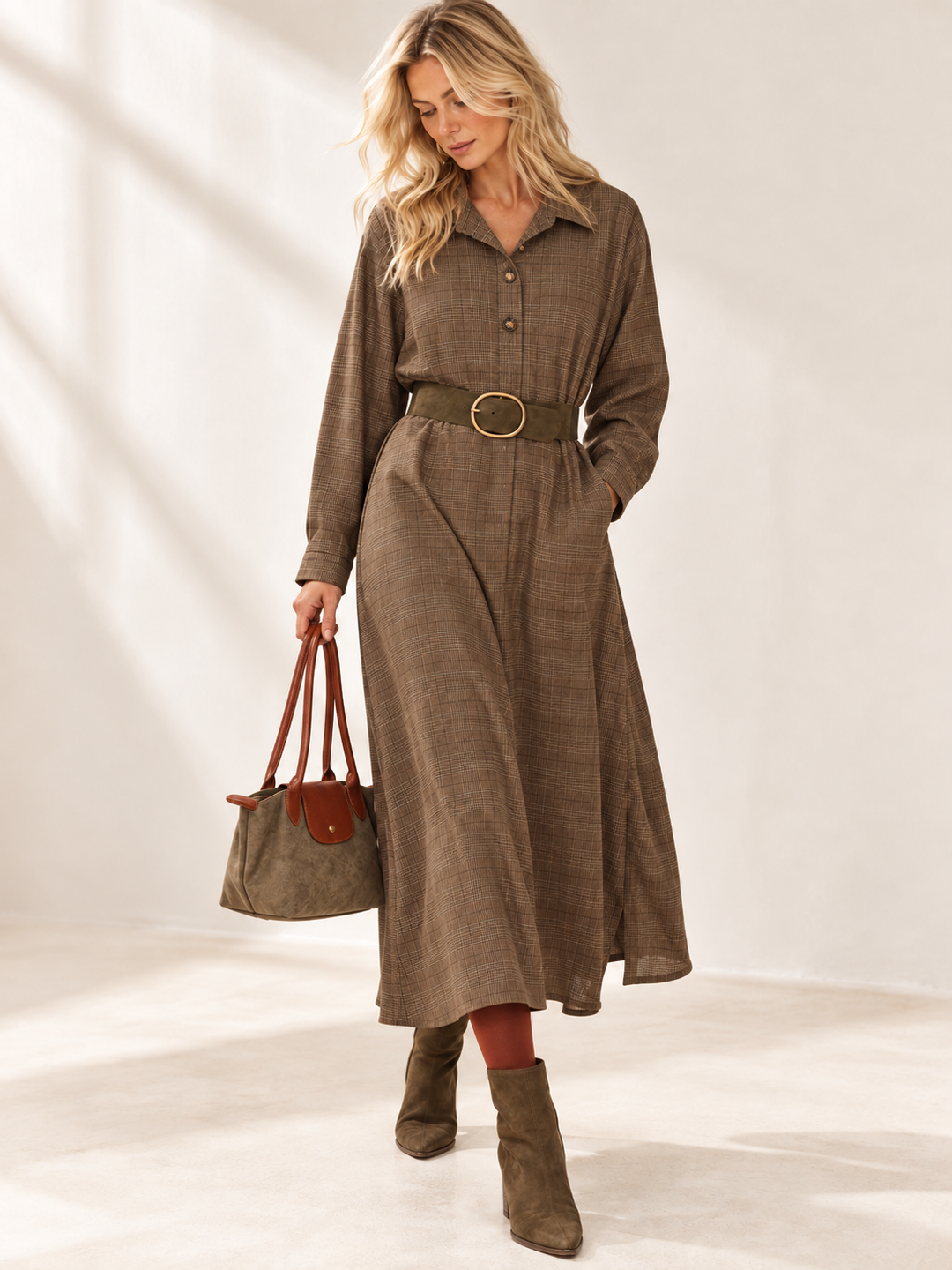 Rustic Charm Tartan Dress Nutmeg