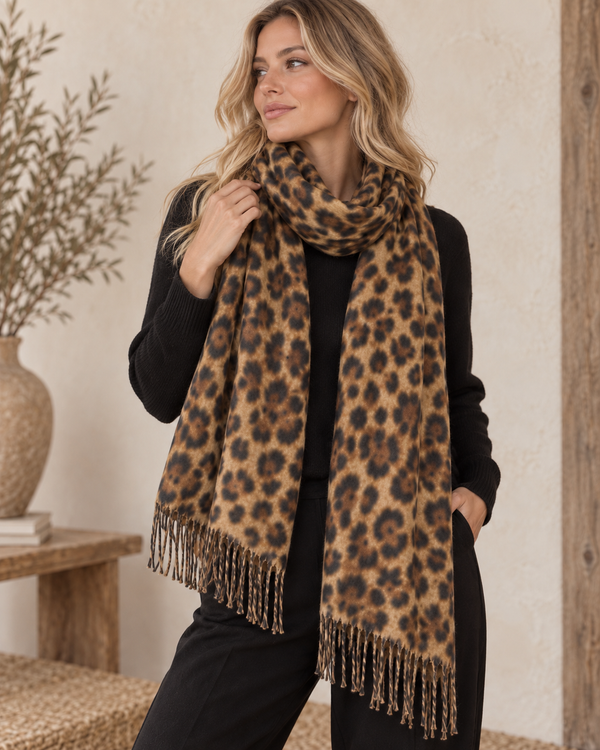 Lennox Leopard Scarf Tan