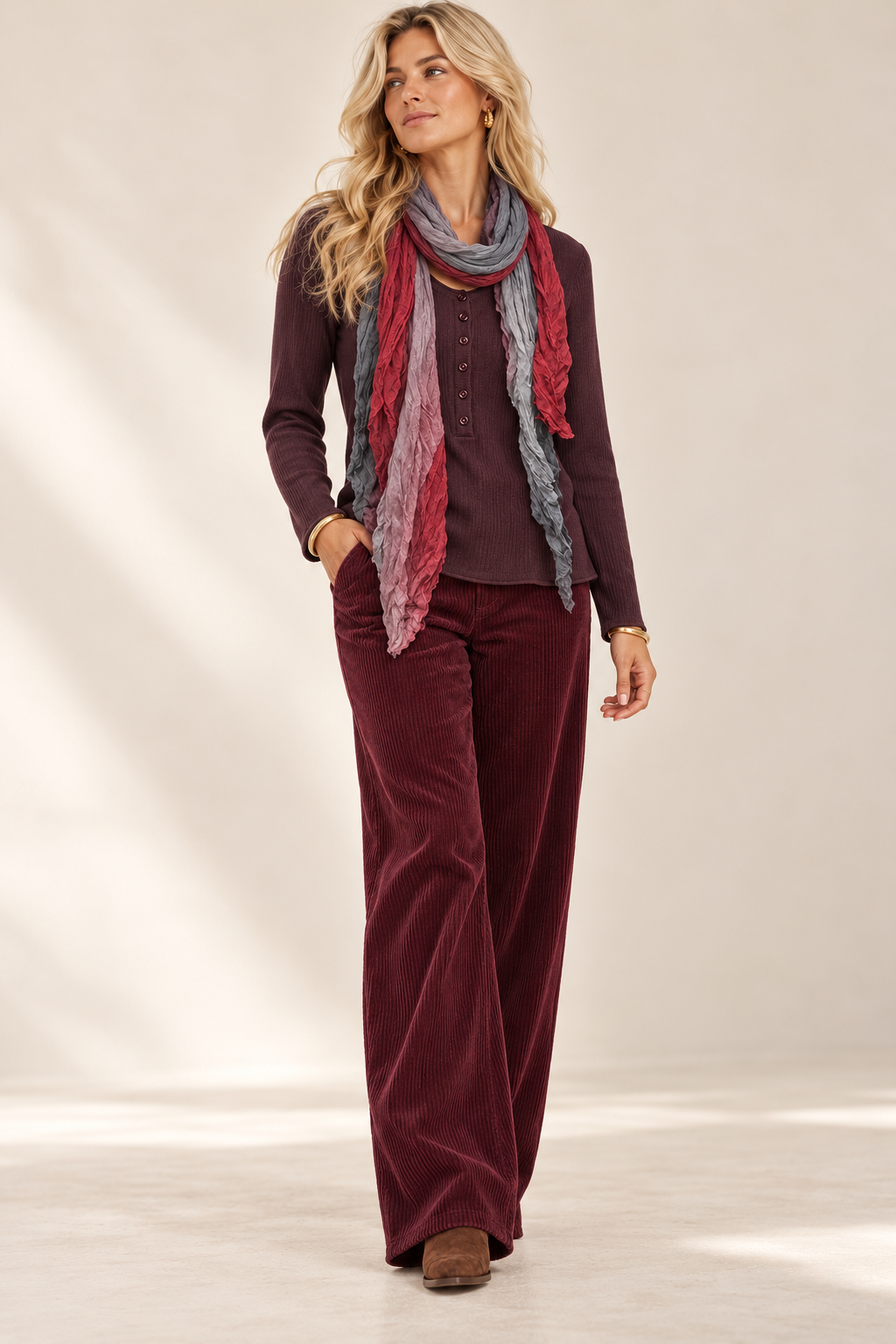 Ombre Scarf & Top Set Burgundy