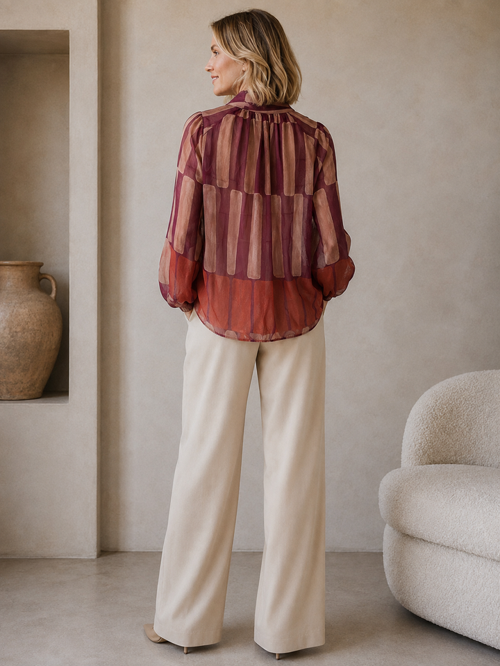 Elara Abstract Blouse Aubergine