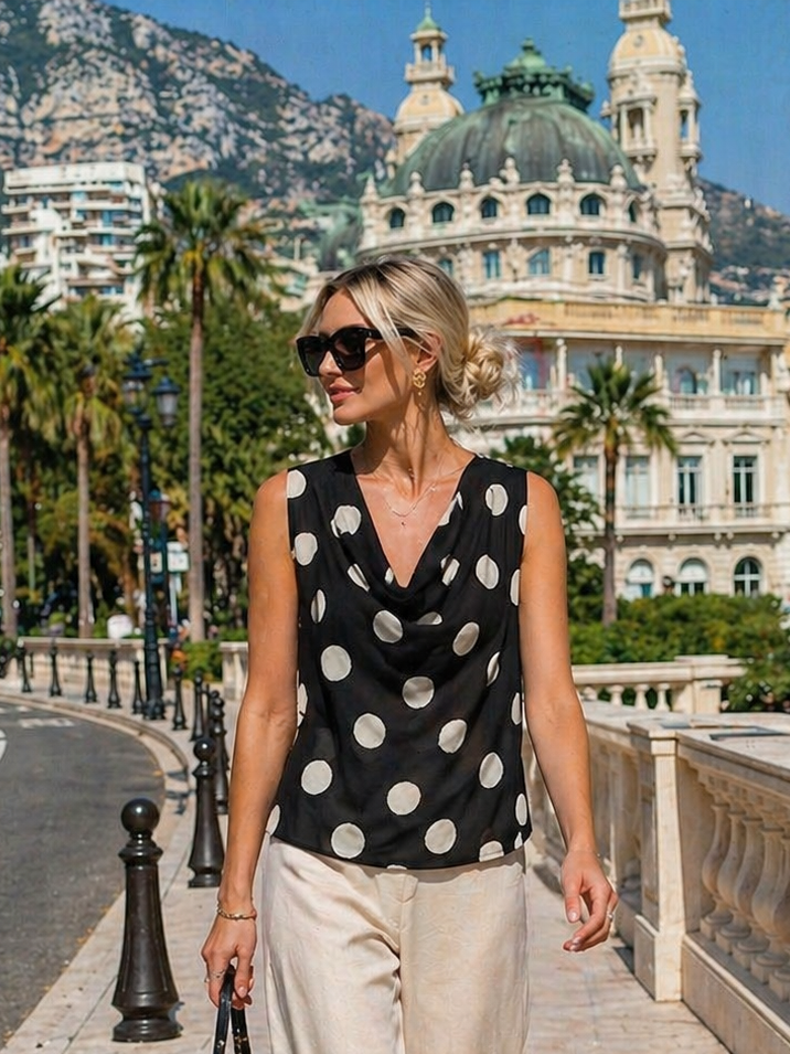 Cadence Cowl Polka Dot Top Black