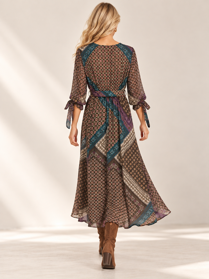 Vintage Patchwork Tie Dress Purple