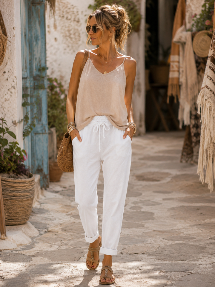 Lurex Tie Magic Pants White