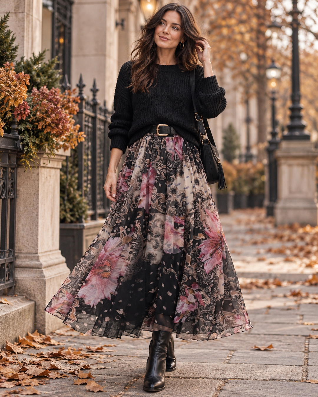 Jovanna Floral Tulle Skirt Black