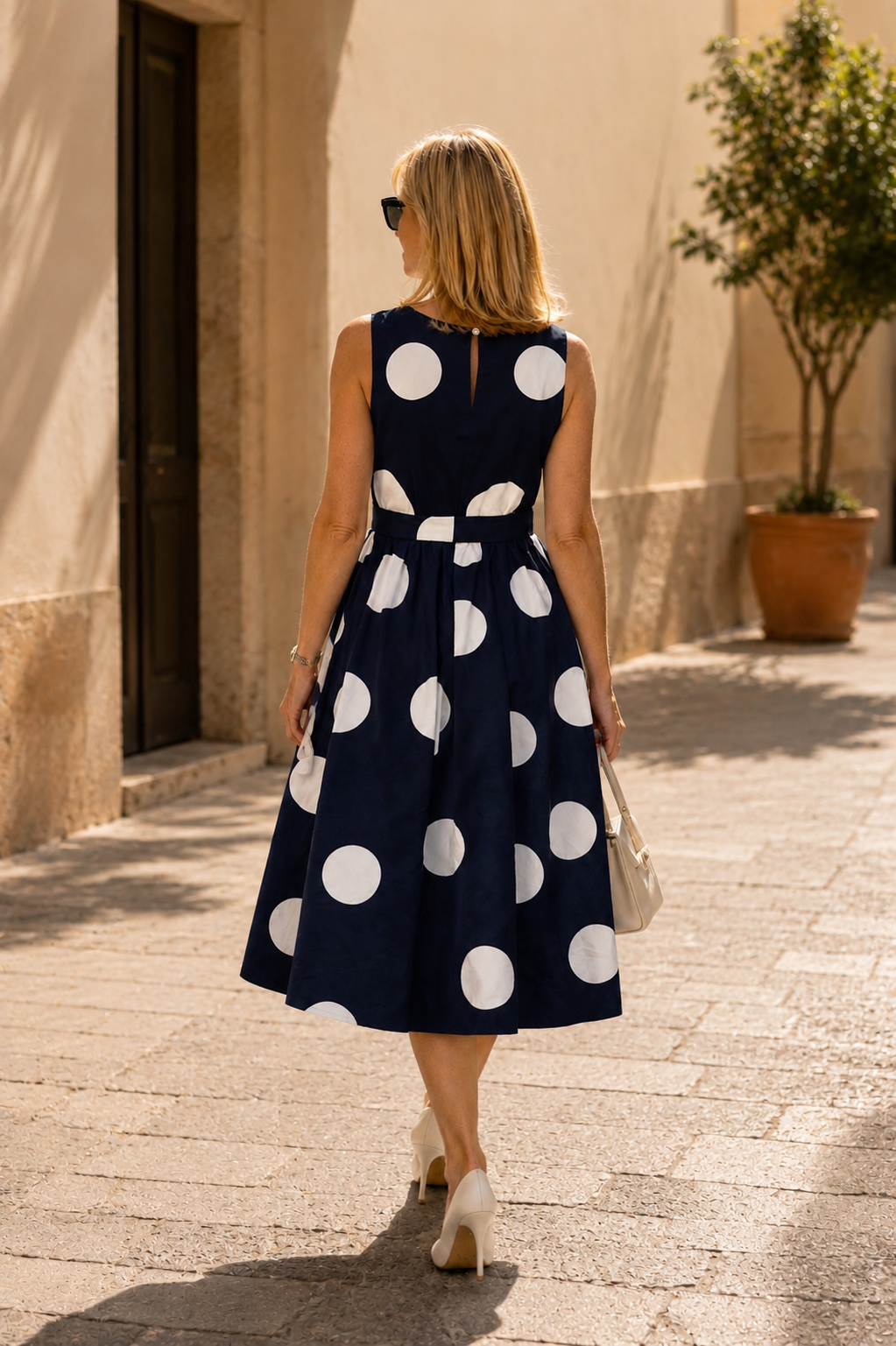 Pippa Polka Dot Dress Navy
