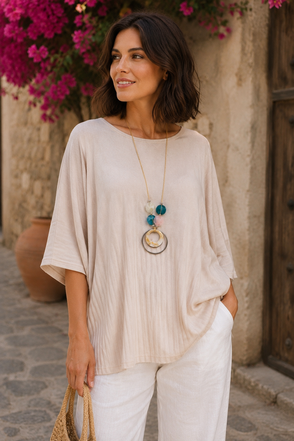 Nuccia Pleated Necklace Top Cream