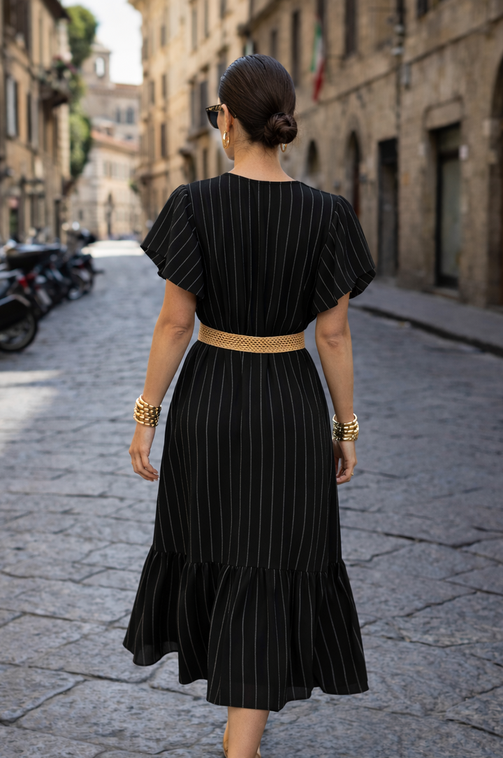 Avery Pinstripe Dress Black