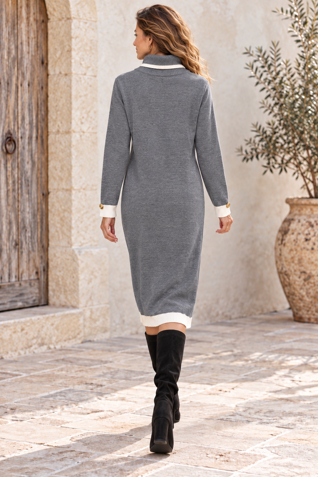 Justine Roll Neck Jumper Dress Grey