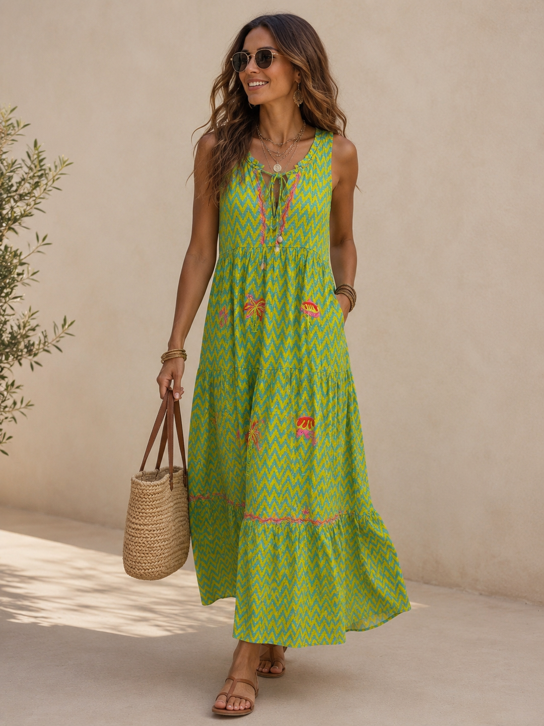 Marbella  Zig Zag Maxi Dress Aqua/Lime