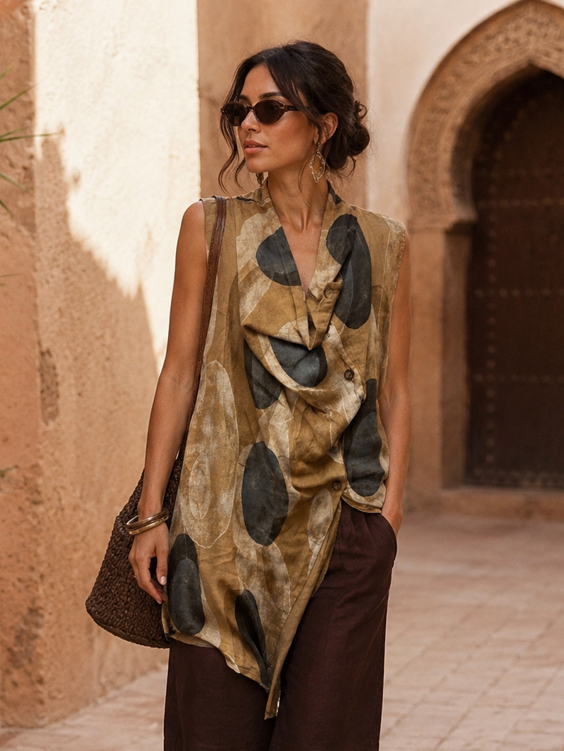 Luna Abstract Linen Tunic Coffee