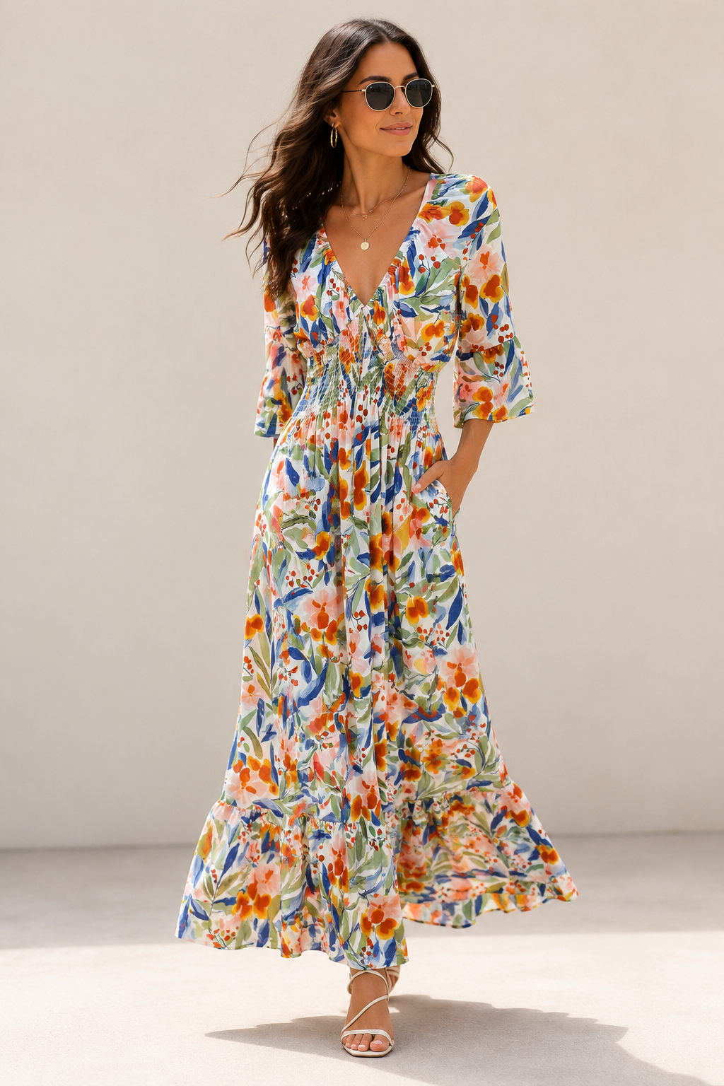 Tilly Abstract Midaxi Dress Multi