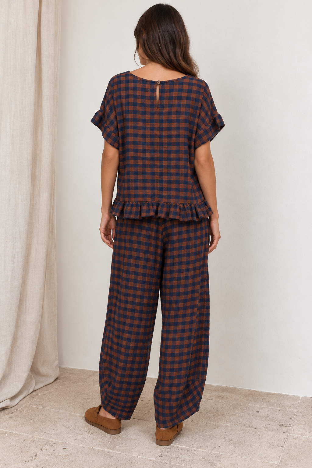 Rosana Checked Frill Top Ginger