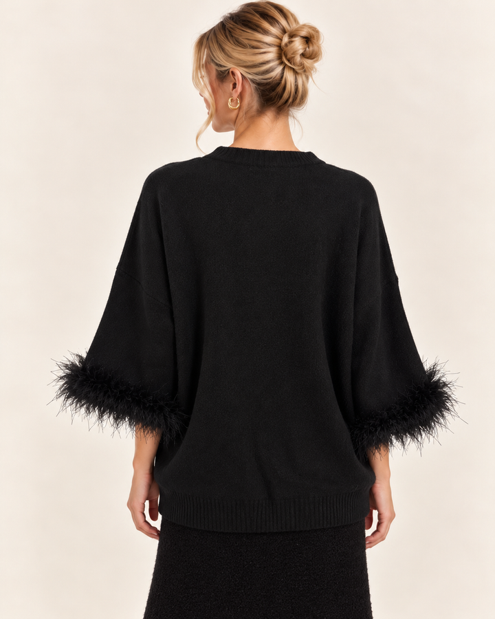 Amorette Faux Feather Jumper Black