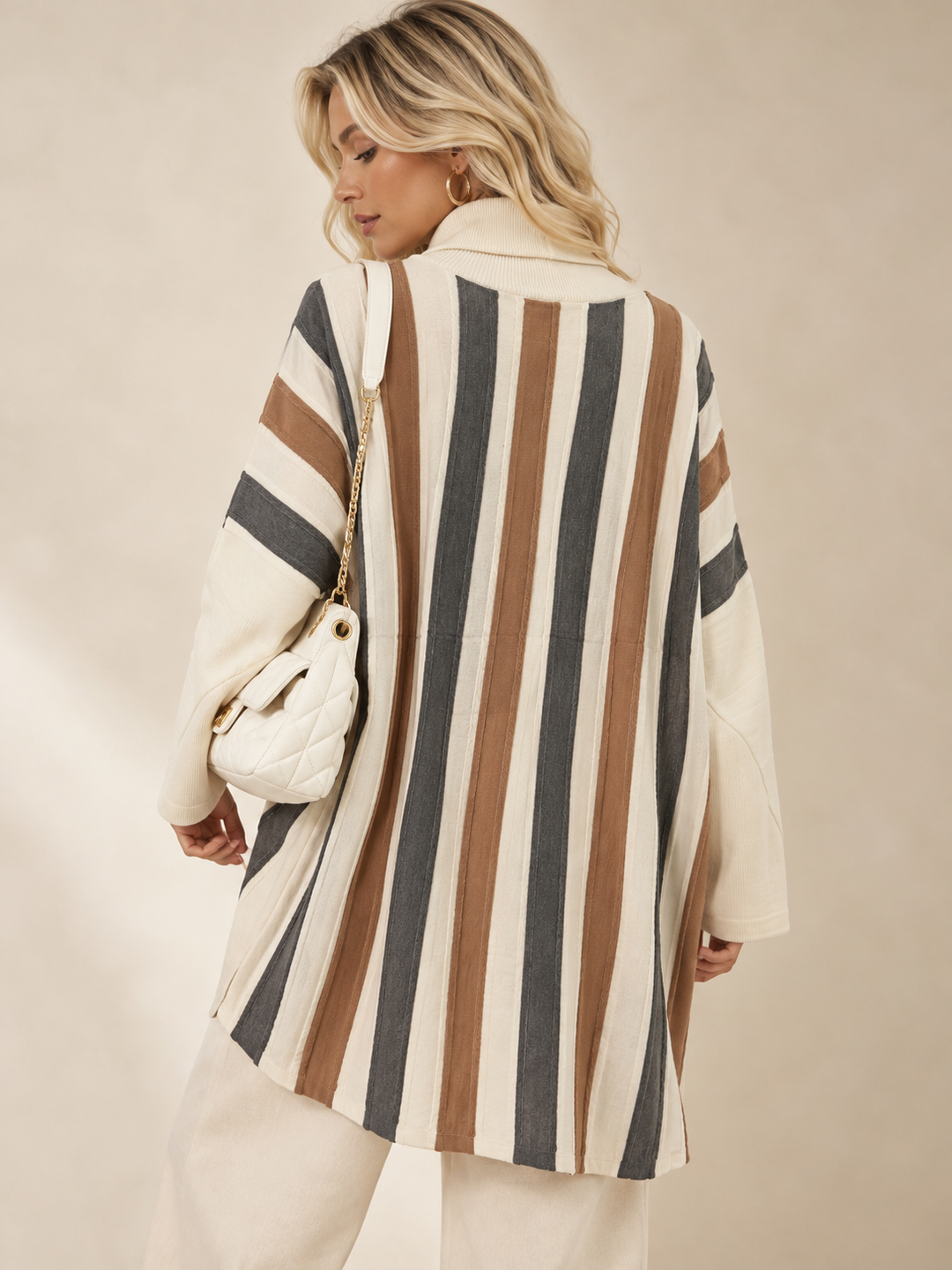 Selene Stripe Roll Neck Tunic Cream