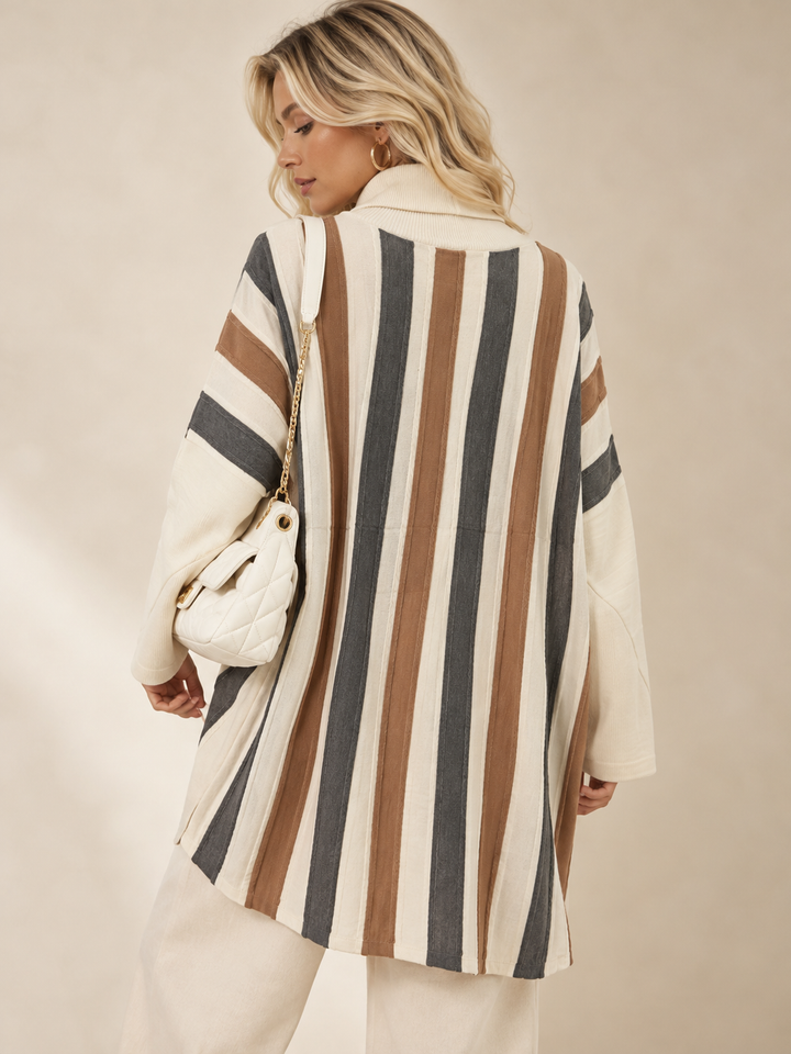 Selene Stripe Roll Neck Tunic Cream