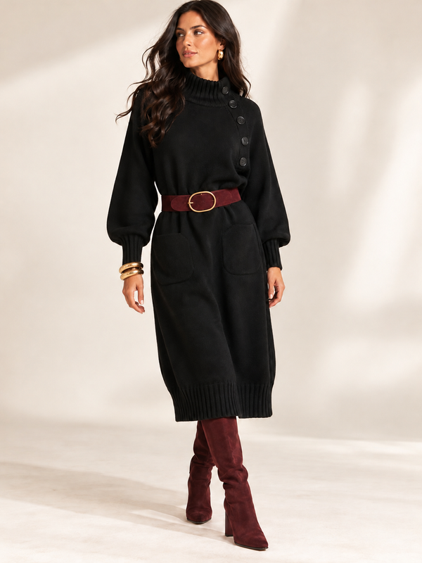 Stella Button Jumper Dress Black