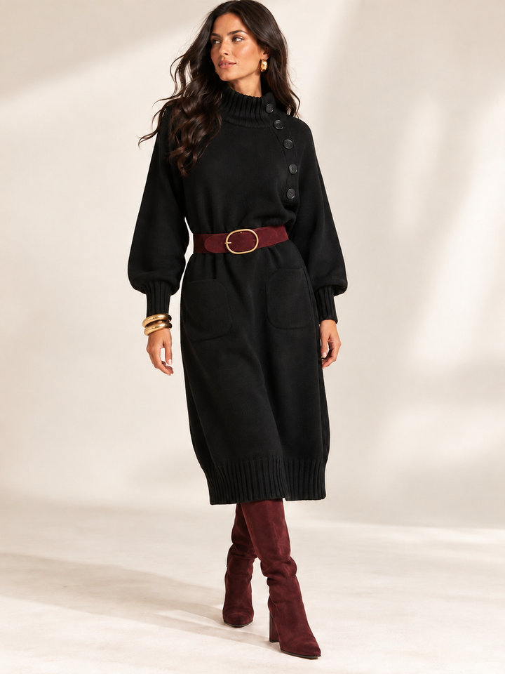 Stella Button Jumper Dress Black