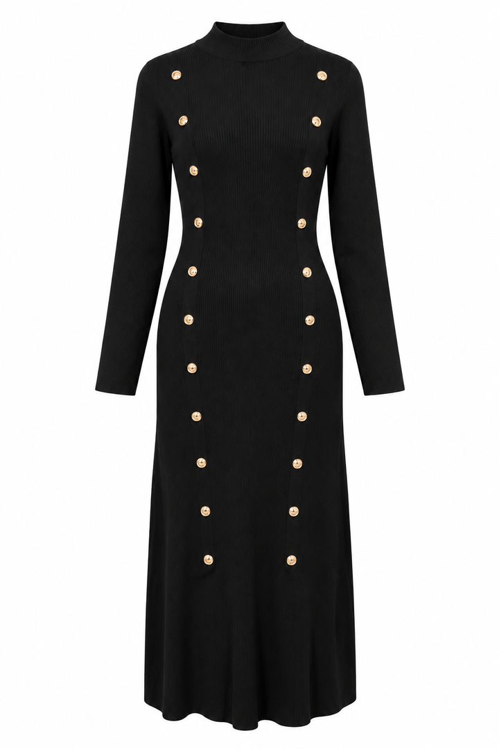 Melinda Military Knit Dress Black