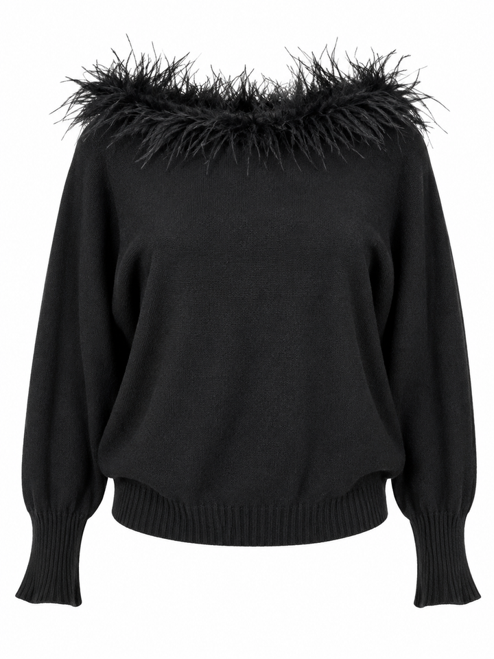 Faux Feather Luxe Jumper Black