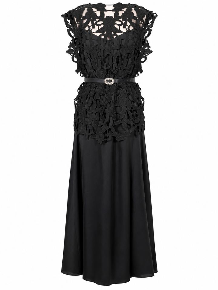 Enchanted Floral Lace Dress Set Black
