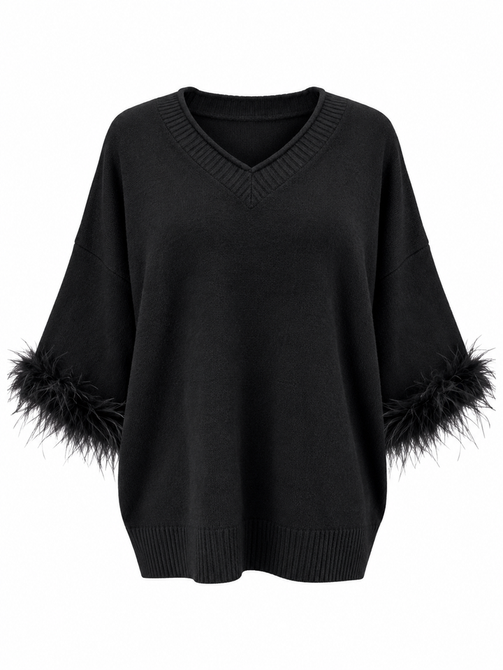 Amorette Faux Feather Jumper Black